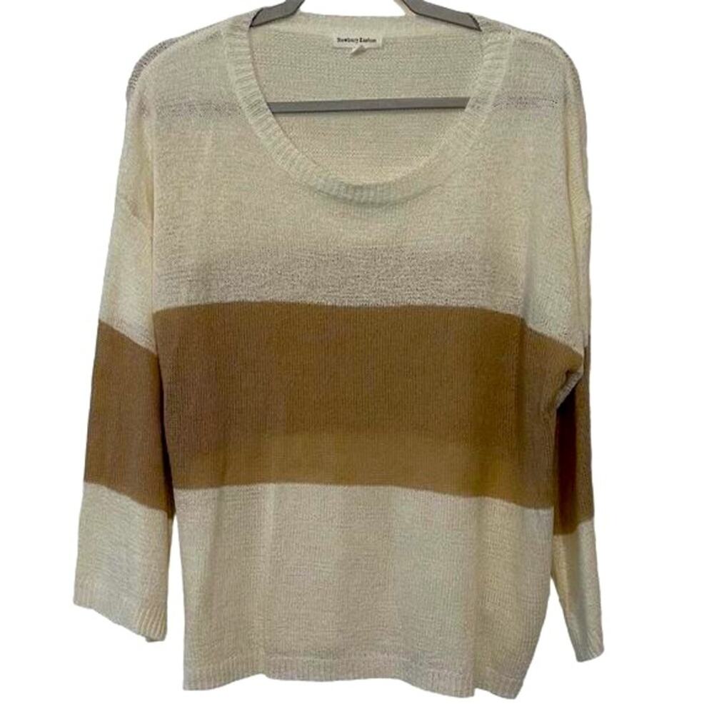 Women's Newbury‎ Kustom  Tan & White Striped Lightweight Pullover Sweater Size M